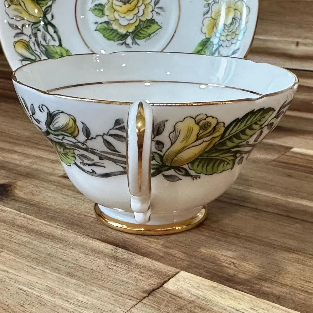 Vtg Stanley English Tea Cup Fine Bone China Yellow & Green Floral